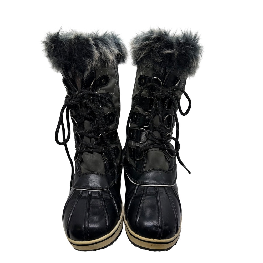 Dream Pairs River_1 Womens Black Grey Insulated Faux Fur Snow Boots Size 7 1141